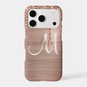 Chic Rose Gold Dripping Glitter Metal Monogram