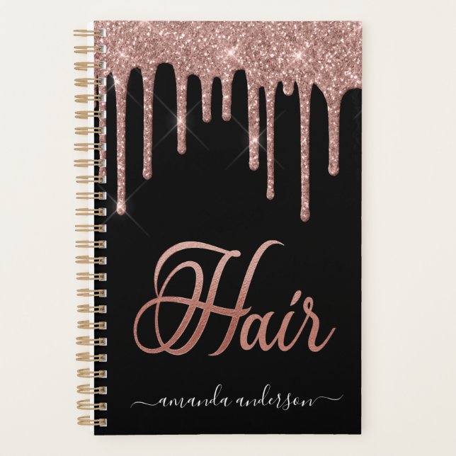 Chic Rose Gold Drips Hair Appointment Book Planner (Front)