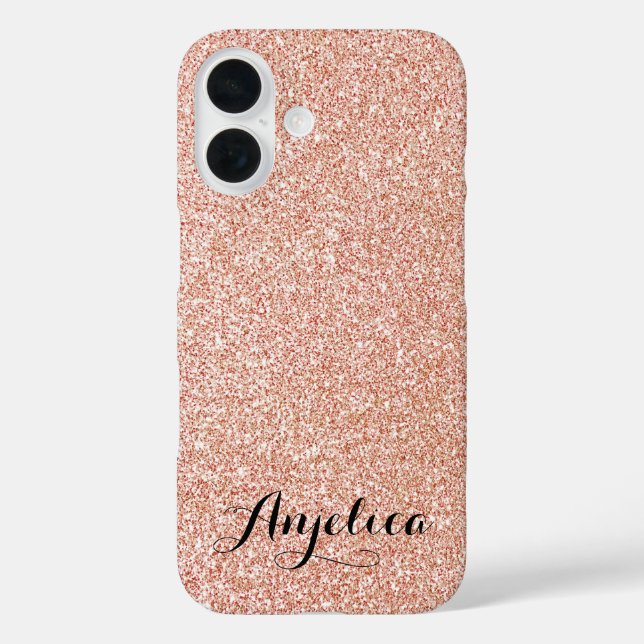 Chic Rose Gold Faux Glitter Script Typography Name Case-Mate iPhone Case (Back)