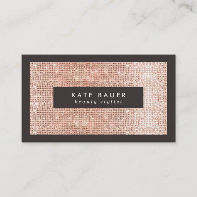 Chic Rose Gold  Faux Sequin Beauty Salon Business Card (Front)