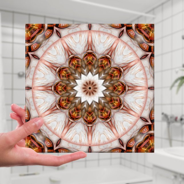 Chic Rose Gold Feather Geometric Fantasy Tile (Ceramic tile featuring a geometric design based on bird feathers - nature - abstract - bathroom)