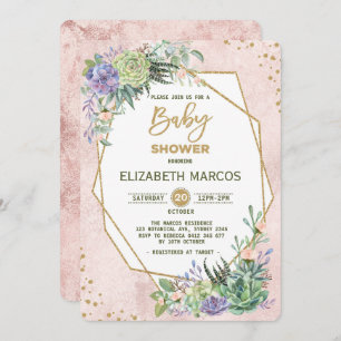 Chic Rose Gold Fiesta Baby Shower Invite Geometric