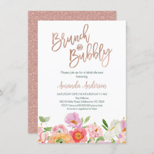 Chic Rose Gold Floral Brunch Bubbly Bridal Shower Invitation