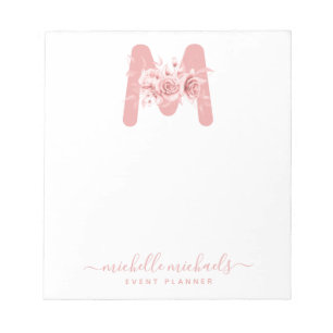 Chic Rose Gold Floral Watercolor Monogram Notepad