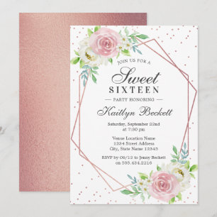 Chic Rose Gold Foil Floral Sweet 16 Birthday Invitation
