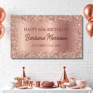 Chic Rose Gold Foil Glitter 60th Birthday Script Banner