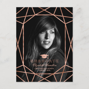 Chic Rose Gold Foil Graduation Announcement Photo Postcard