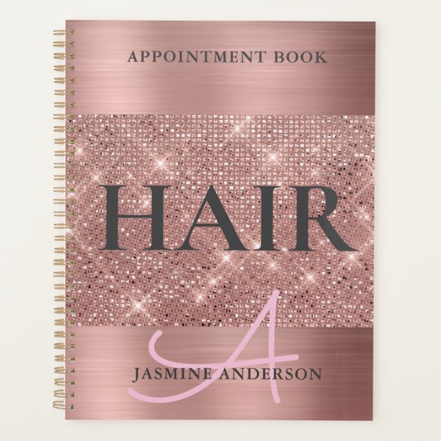 Chic Rose Gold Foil Hair Appointment Book Planner (Front)