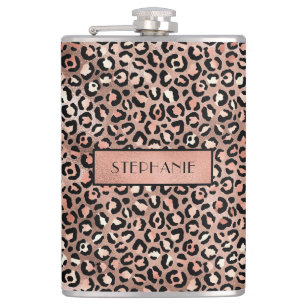Chic Rose Gold Foil Leopard Print Personalised Hip Flask