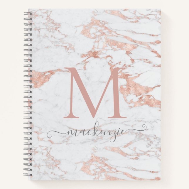 Chic Rose Gold Foil Marble Monogram Notebook (Front)