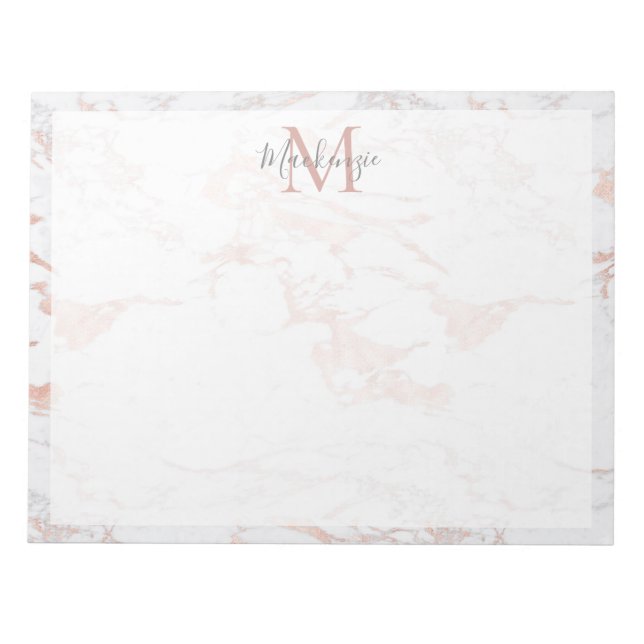 Chic Rose Gold Foil Marble Monogram Notepad (Front)