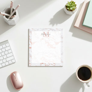 Chic Rose Gold Foil Marble Monogram Notepad