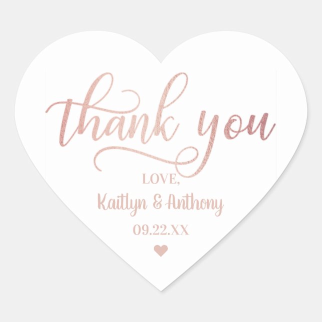 Chic Rose Gold Foil Wedding Thank You Heart Sticker (Front)