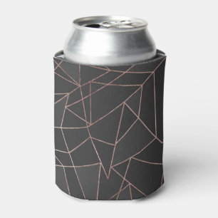 Chic Rose Gold Geometric Outline on Black Charcoal Can Cooler