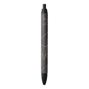 Chic Rose Gold Geometric Outline on Black Charcoal Ink Pen