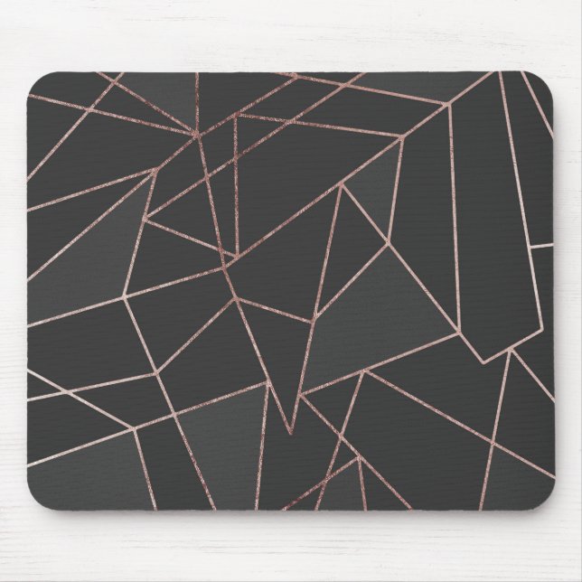 Chic Rose Gold Geometric Outline on Black Charcoal Mouse Pad (Front)