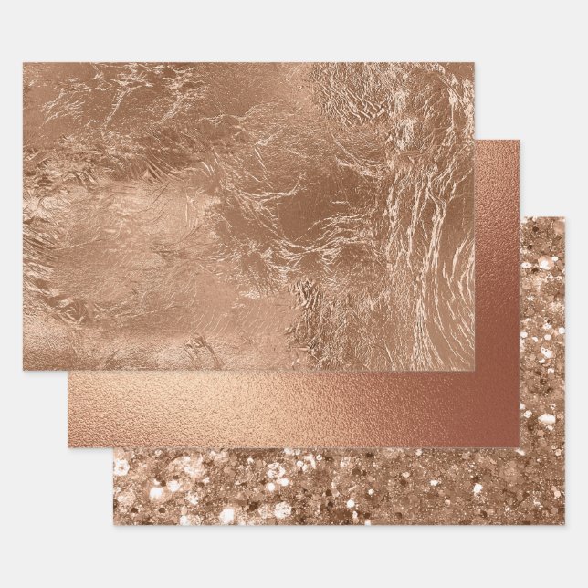 Chic Rose Gold Glam Glitter Wrapping Paper Sheet (Set)
