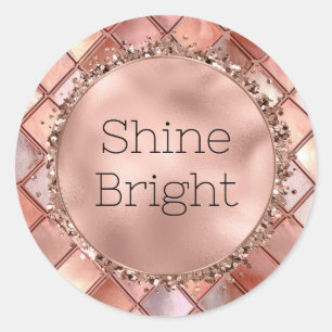Chic Rose Gold Glam Tiles Classic Round Sticker