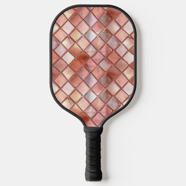 Chic Rose Gold Glam Tiles Pickleball Paddle (Front)