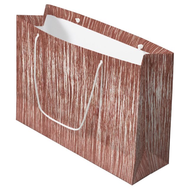 Chic Rose Gold Glam Tinsel Stripes Christmas Large Gift Bag (Front Angled)