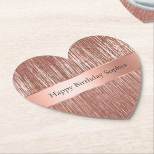 Chic Rose Gold Glam Tinsel Stripes Christmas Paper Coaster