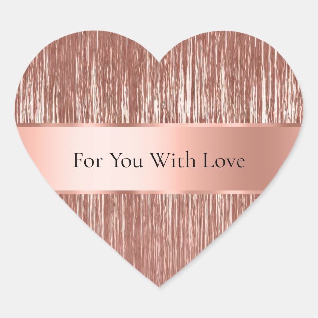 Chic Rose Gold Glam Tinsel Stripes  Heart Sticker (Front)