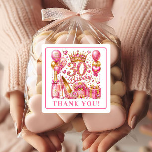 Chic Rose Gold Glitter 30th Birthday Stickers