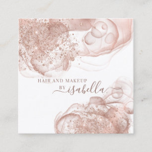 Chic Rose Gold Glitter Abstract Makeup Artist  Square Business Card