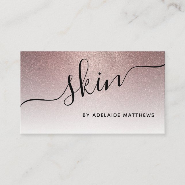 Chic Rose Gold Glitter Aesthetician Skin care Business Card (Front)
