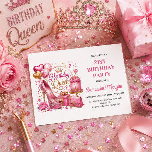Chic Rose Gold Glitter Birthday Queen Party Invite
