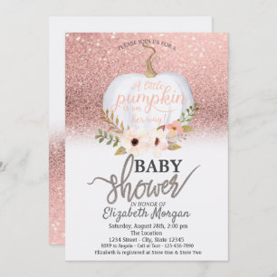 Chic Rose Gold Glitter Bokeh, Pumpkin Baby Shower Invitation
