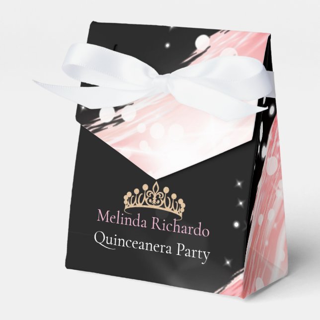 Chic Rose Gold Glitter Crown Quinceanera Party Favour Box (Front Side)