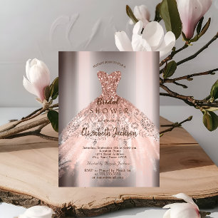 Chic Rose Gold Glitter Dress, Bridal Shower Invitation