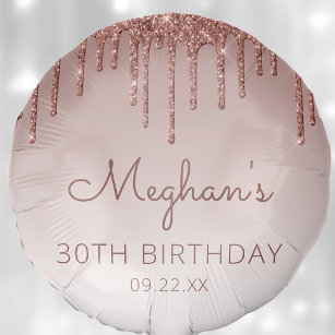 Chic Rose Gold Glitter Drip 30th Birthday Party Balloon
