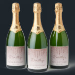 Chic Rose Gold Glitter Drip 90th Birthday Party Sparkling Wine Label<br><div class="desc">These chic,  feminine ninetieth birthday sparkling wine bottle labels feature a sparkly rose gold faux glitter drip border and rose gold ombre background. Personalise them with her name in dark rose handwriting script,  with her birthday and date below in sans serif font.</div>