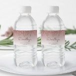 Chic Rose Gold Glitter Drip 90th Birthday Party Water Bottle Label<br><div class="desc">These chic 90th birthday party water bottle labels feature a sparkly rose gold faux glitter drip border and rose gold ombre background. Personalise them with her name in dark rose handwriting script,  with her birthday and date below in sans serif font.</div>