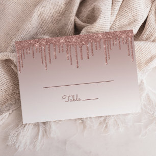 Chic Rose Gold Glitter Drip Party Large Flat Place Card