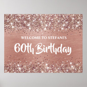 Chic Rose Gold Glitter Foil 65th Birthday Welcome Poster