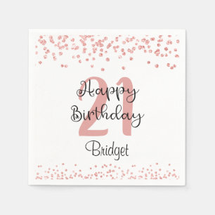 Chic Rose Gold Glitter HAPPY 21st BIRTHDAY Name Napkin