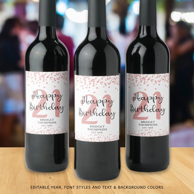 Chic Rose Gold Glitter HAPPY 21st BIRTHDAY Wine Label (Creator Uploaded)