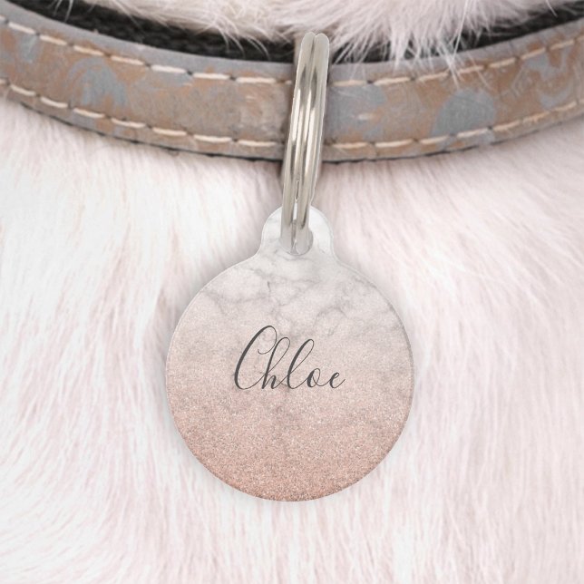 Chic Rose Gold Glitter Marble Ombre Pet Tag (Creator Uploaded)