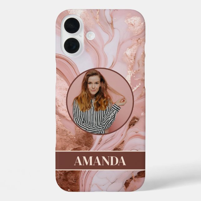 Chic Rose Gold Glitter Marble Photo Case-Mate iPhone Case (Back)