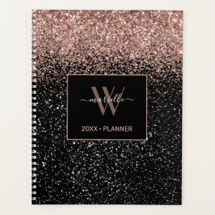 Chic Rose Gold Glitter Monogram Name 2021 Planner