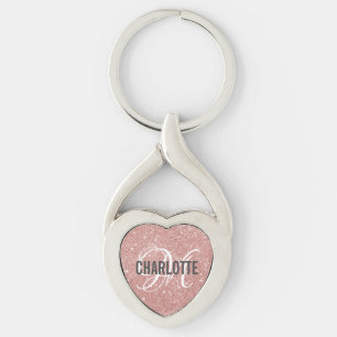 Chic rose gold glitter monogram name   key ring