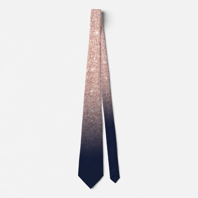 Chic rose gold glitter navy ombre sparkle wedding tie (Front)