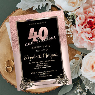 Chic Rose Gold Glitter Ombre 40th Birthday Party Invitation