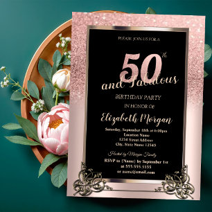 Chic Rose Gold Glitter Ombre 50th Birthday Party Invitation