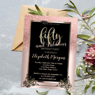 Chic Rose Gold Glitter Ombre 50th Birthday Party Invitation
