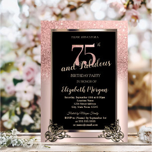 Chic Rose Gold Glitter Ombre 75th Birthday Party Invitation