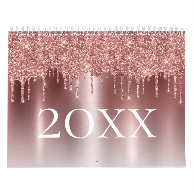 Chic Rose Gold Glitter Ombre Blush Pink Monogram Calendar (Cover)